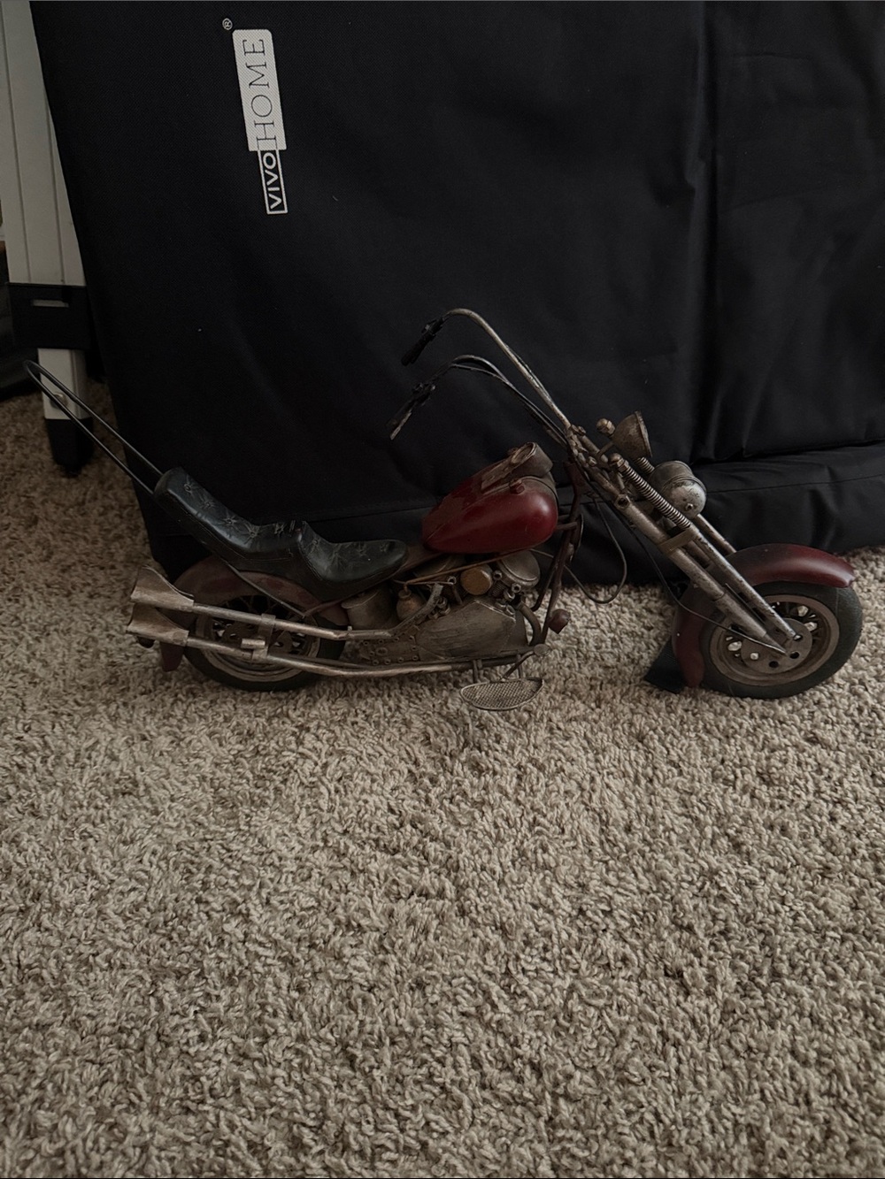 Vintage-Style Red Metal Chopper Motorcycle